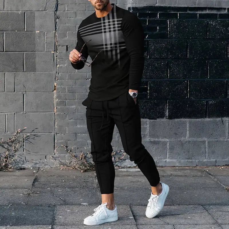 Round Neck Long Sleeve T-shirt Trousers Suit Men