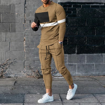 Round Neck Long Sleeve T-shirt Trousers Suit Men