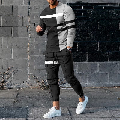 Round Neck Long Sleeve T-shirt Trousers Suit Men