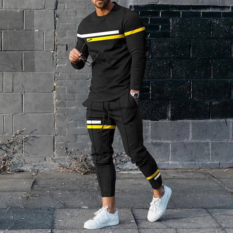 Round Neck Long Sleeve T-shirt Trousers Suit Men