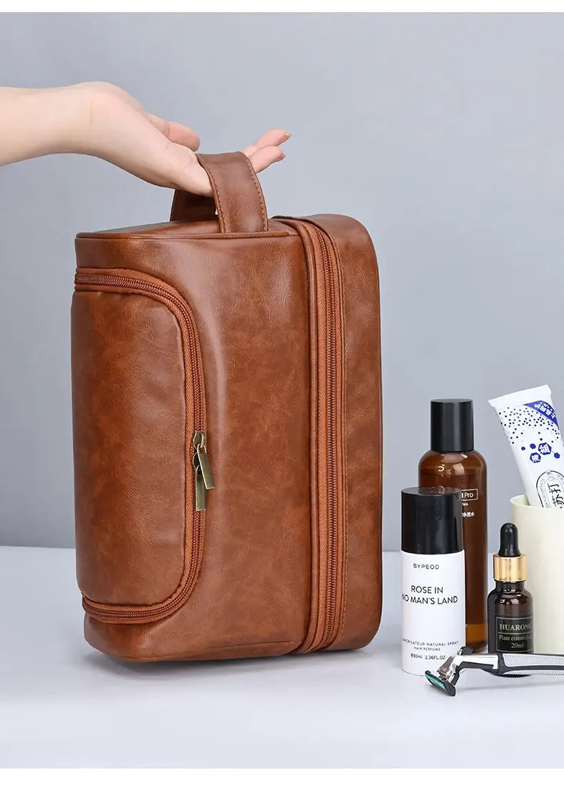 Leather Cosmetics Storage Bag Travel Toiletry Bag Portable Men’s Business Simplicity Portable With Hook