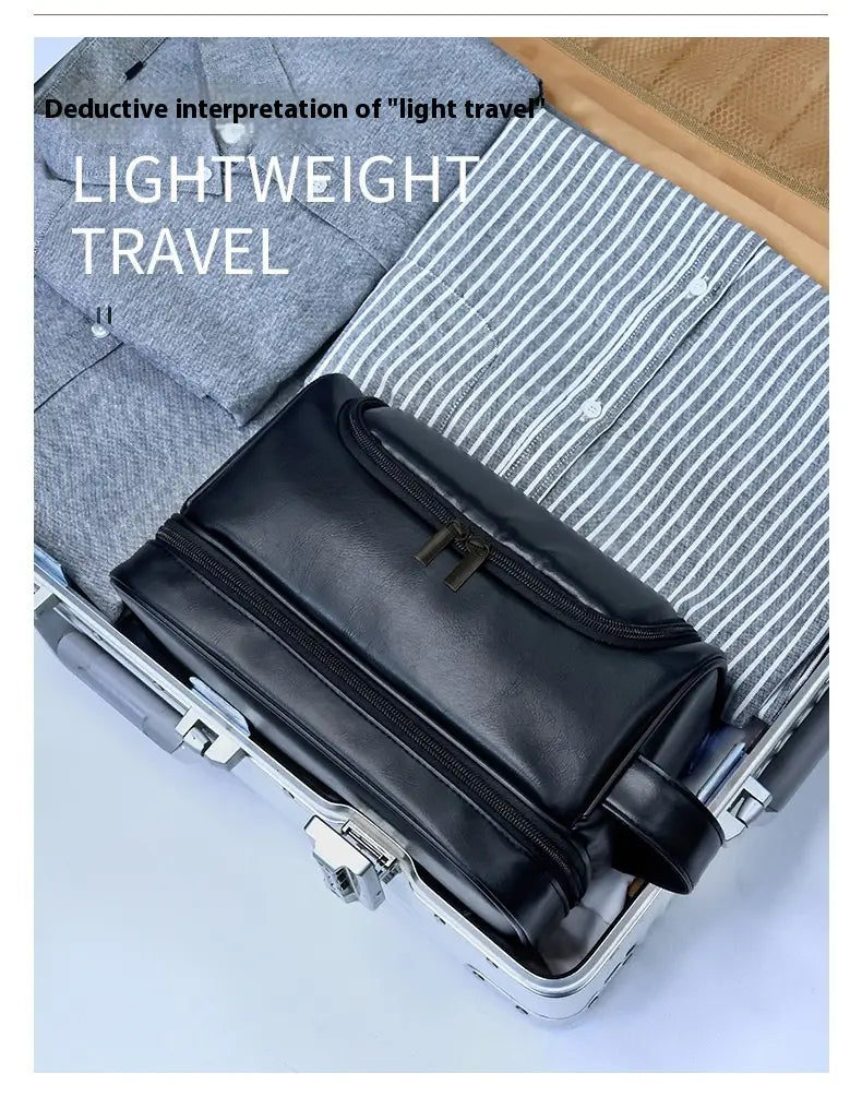 Leather Cosmetics Storage Bag Travel Toiletry Bag Portable Men’s Business Simplicity Portable With Hook