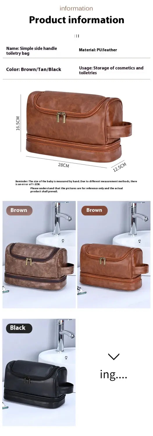 Leather Cosmetics Storage Bag Travel Toiletry Bag Portable Men’s Business Simplicity Portable With Hook