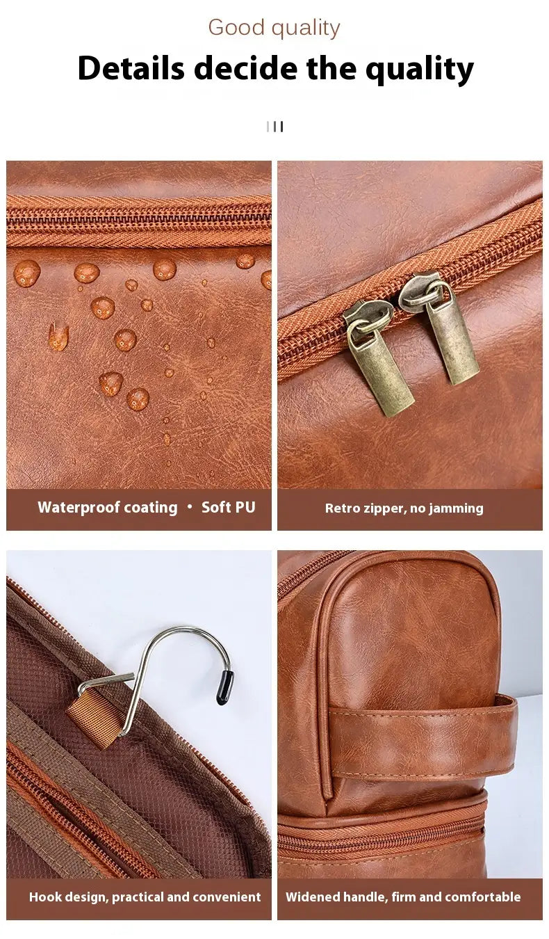 Leather Cosmetics Storage Bag Travel Toiletry Bag Portable Men’s Business Simplicity Portable With Hook