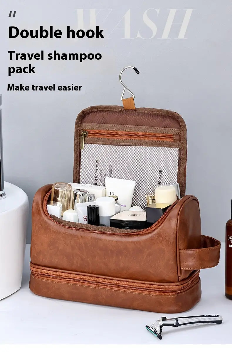Leather Cosmetics Storage Bag Travel Toiletry Bag Portable Men’s Business Simplicity Portable With Hook