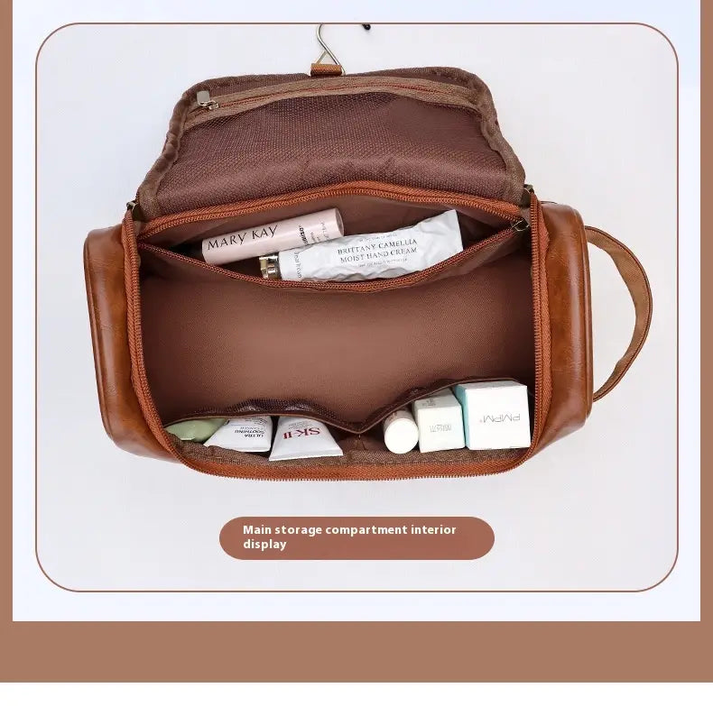Leather Cosmetics Storage Bag Travel Toiletry Bag Portable Men’s Business Simplicity Portable With Hook