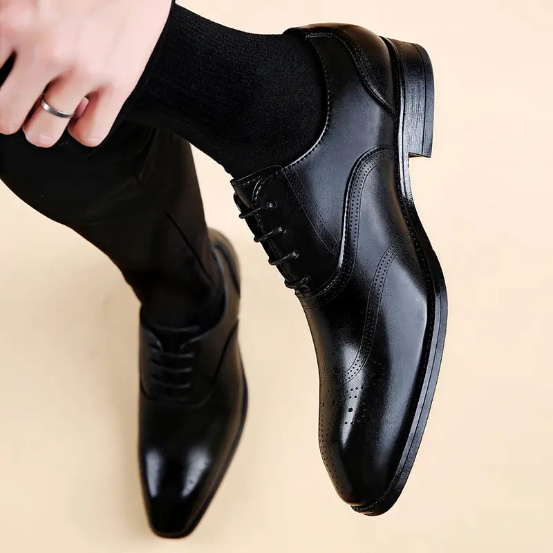 Formal Leather Shoes British Men Brogue Pointed-toe Lace