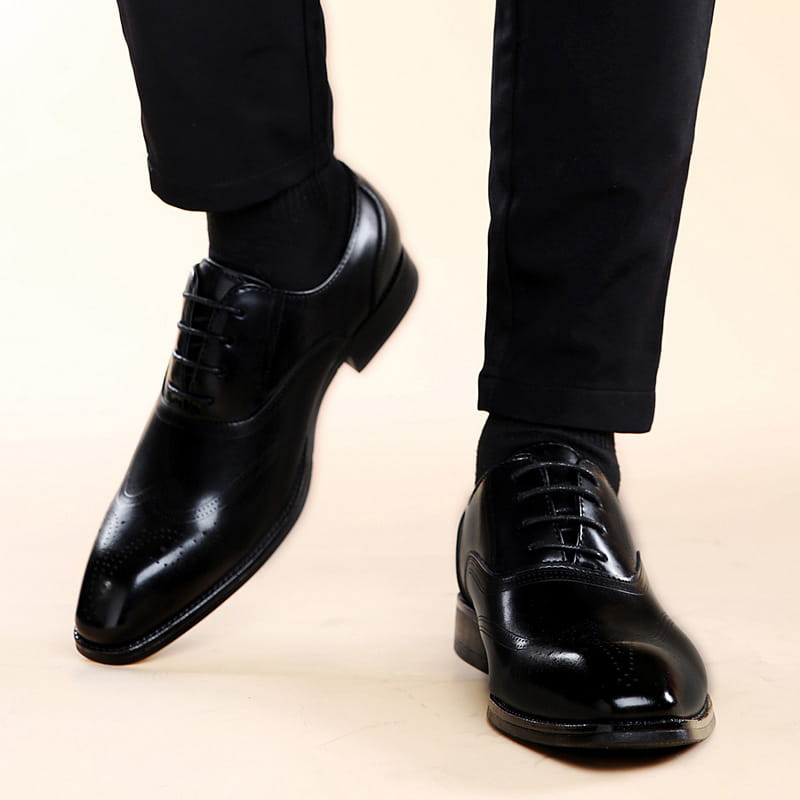 Formal Leather Shoes British Men Brogue Pointed-toe Lace