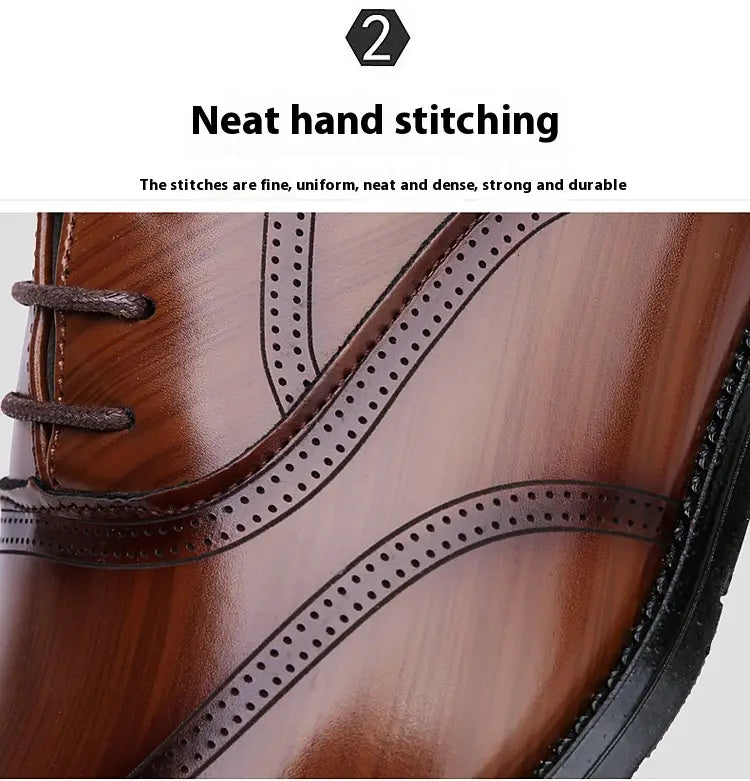 Formal Leather Shoes British Men Brogue Pointed-toe Lace