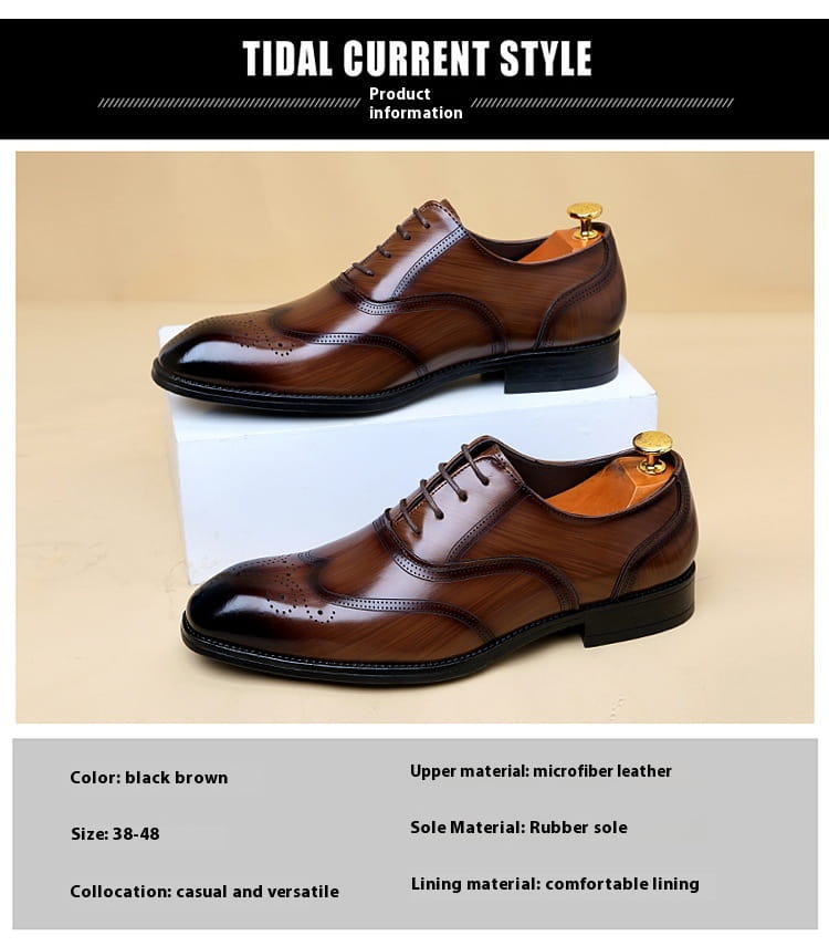 Formal Leather Shoes British Men Brogue Pointed-toe Lace