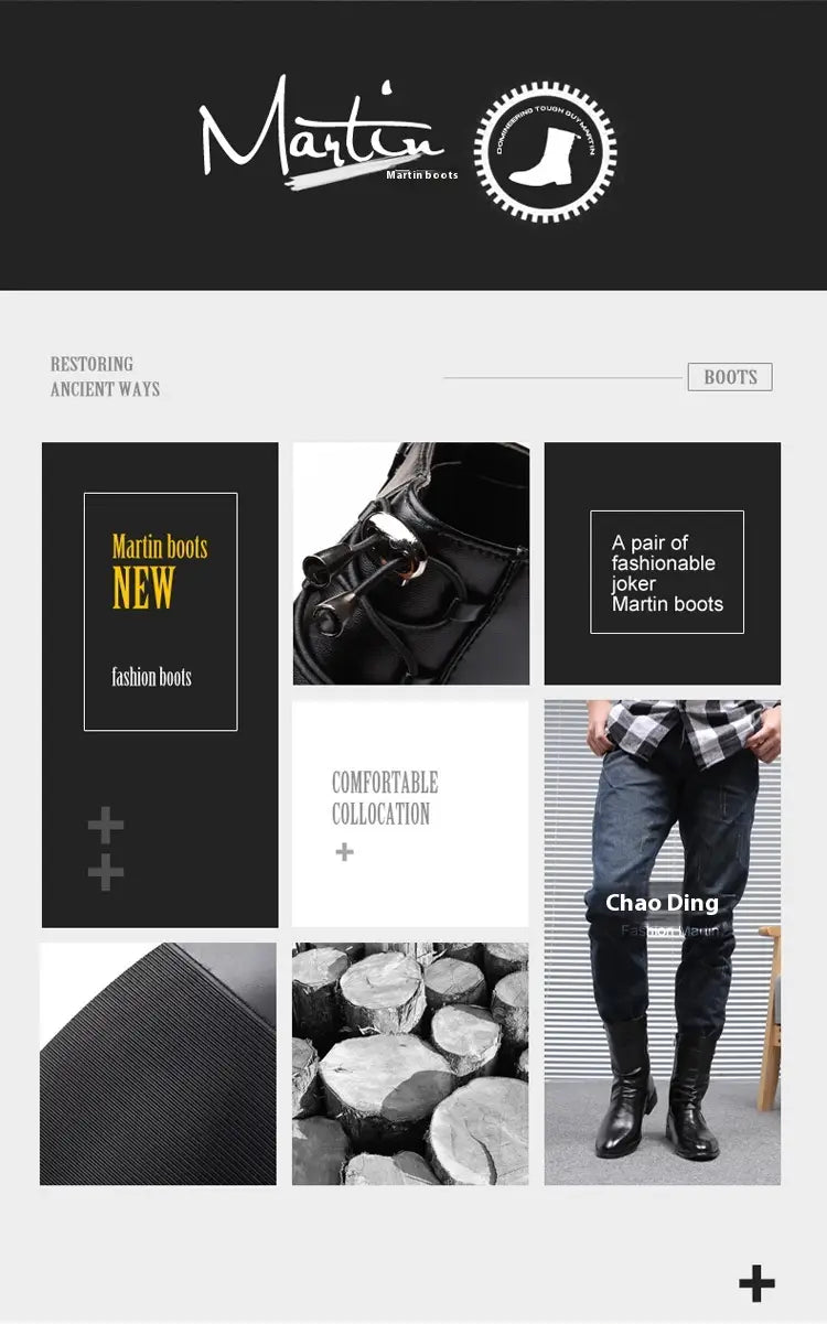 Pointed Leather Boots Men’s British Korean High-top Leather Shoes Mid-calf Length