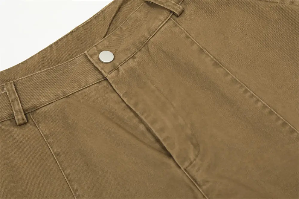 Punk Washed And Worn Loose Straight Cargo Men Trousers