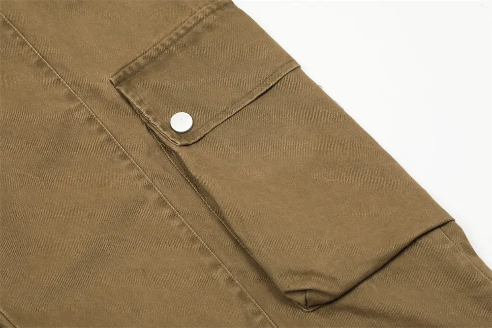 Punk Washed And Worn Loose Straight Cargo Men Trousers