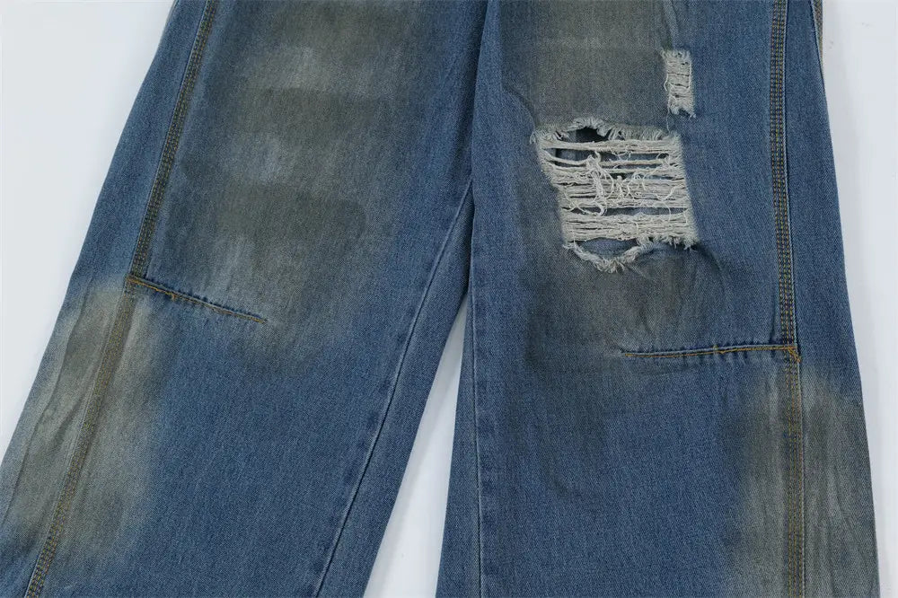 Ripped Dirty Denim Trousers For Men