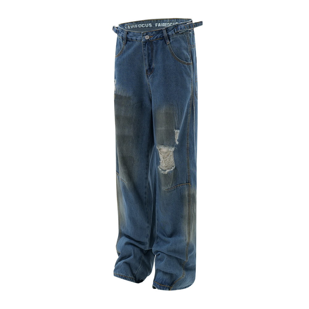 Ripped Dirty Denim Trousers For Men
