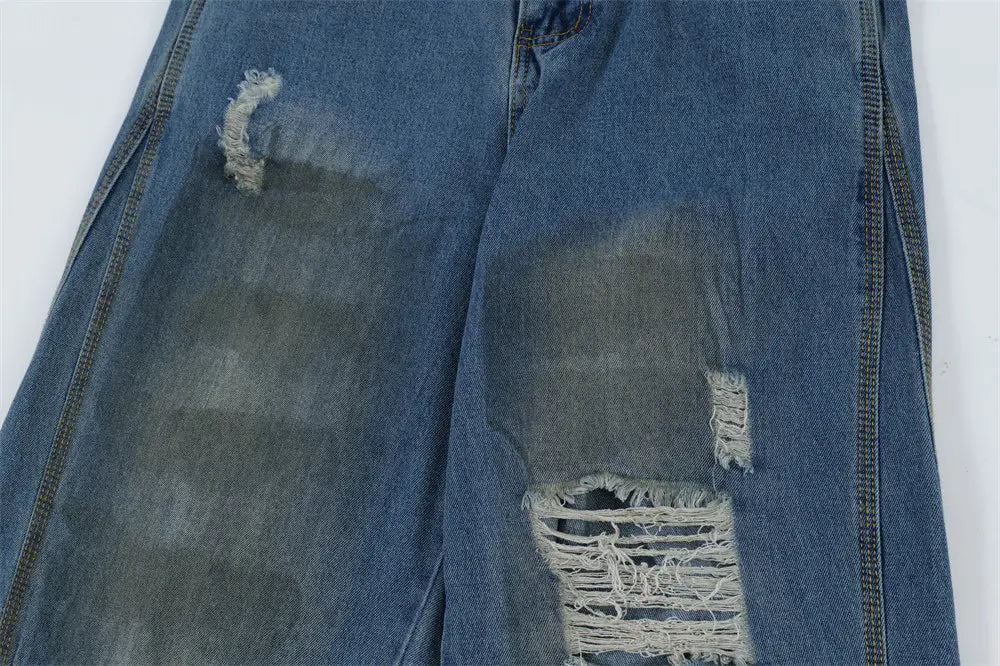 Ripped Dirty Denim Trousers For Men