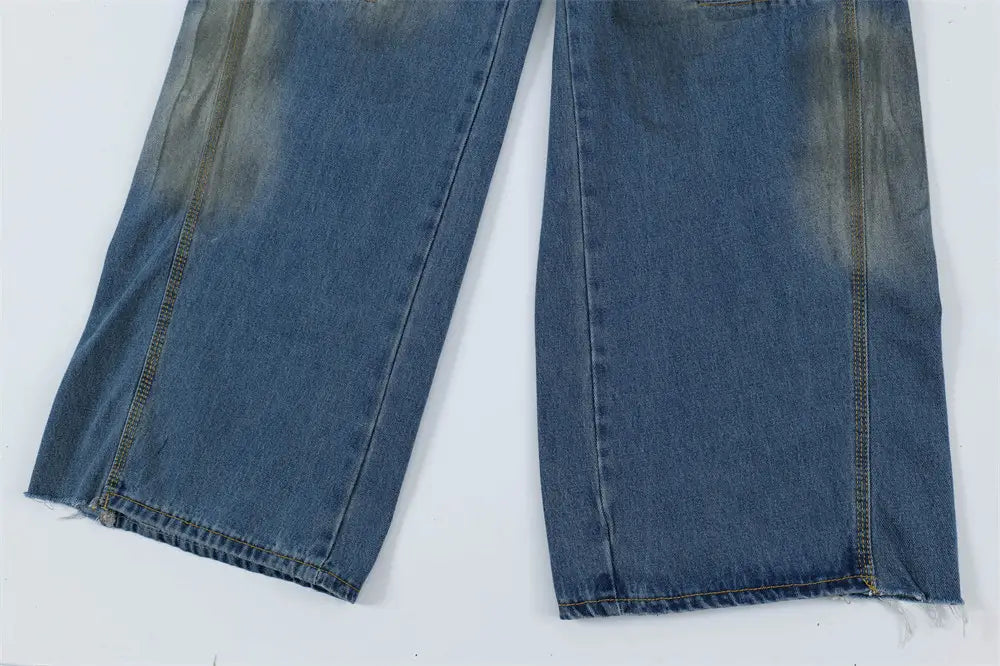 Ripped Dirty Denim Trousers For Men