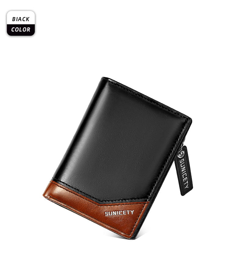 PU Leather Multifunctional Zipper Short Men’s Wallet
