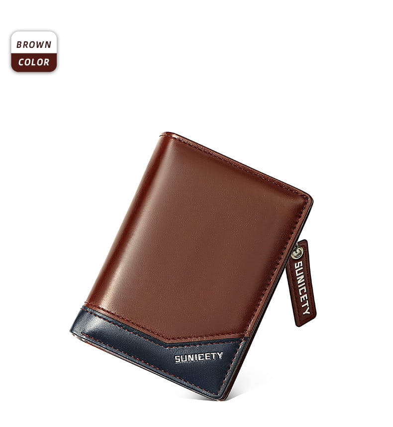 PU Leather Multifunctional Zipper Short Men’s Wallet