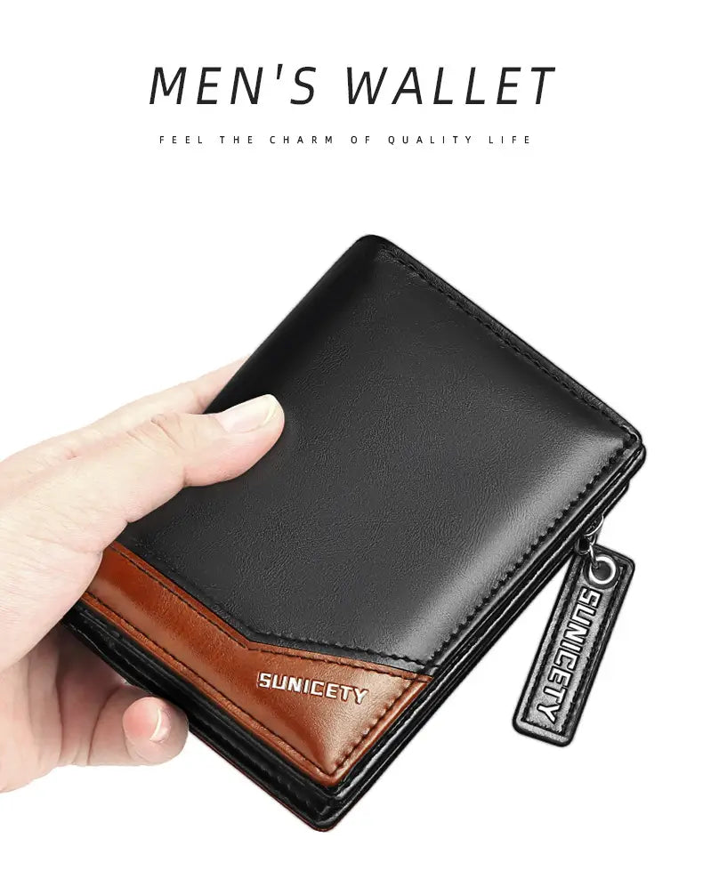 PU Leather Multifunctional Zipper Short Men’s Wallet