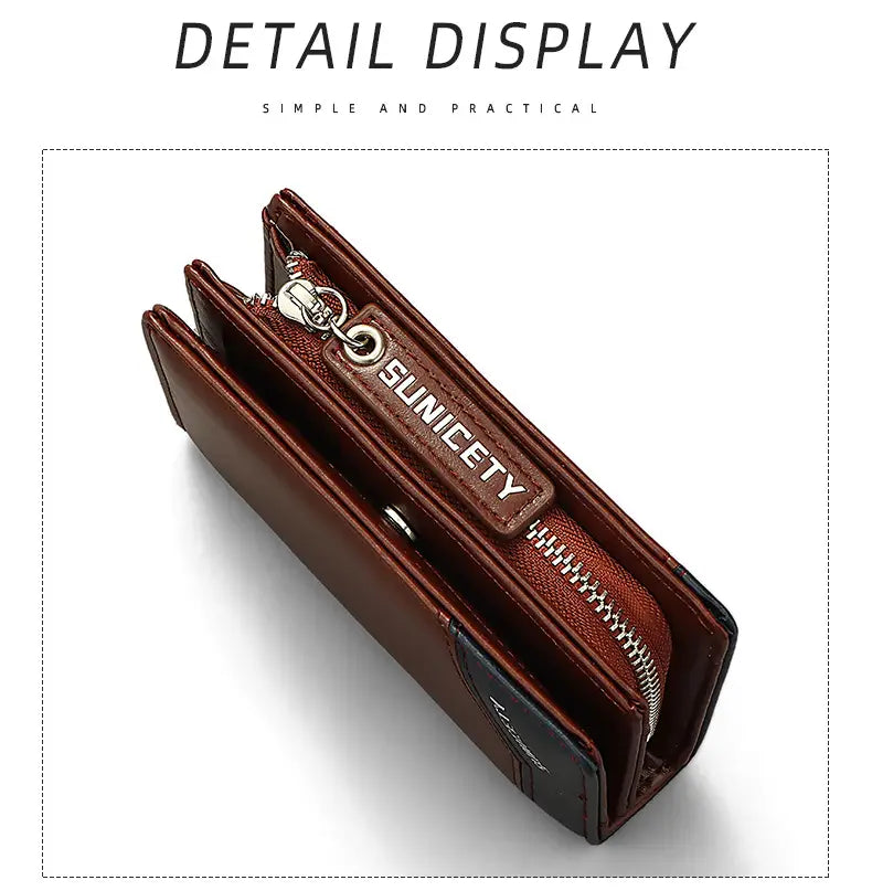PU Leather Multifunctional Zipper Short Men’s Wallet