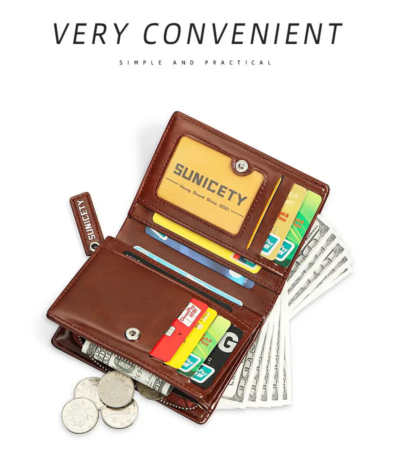 PU Leather Multifunctional Zipper Short Men’s Wallet