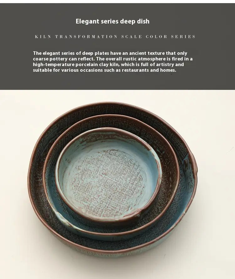 Retro Ceramic Deep Plates Creative Household Plate