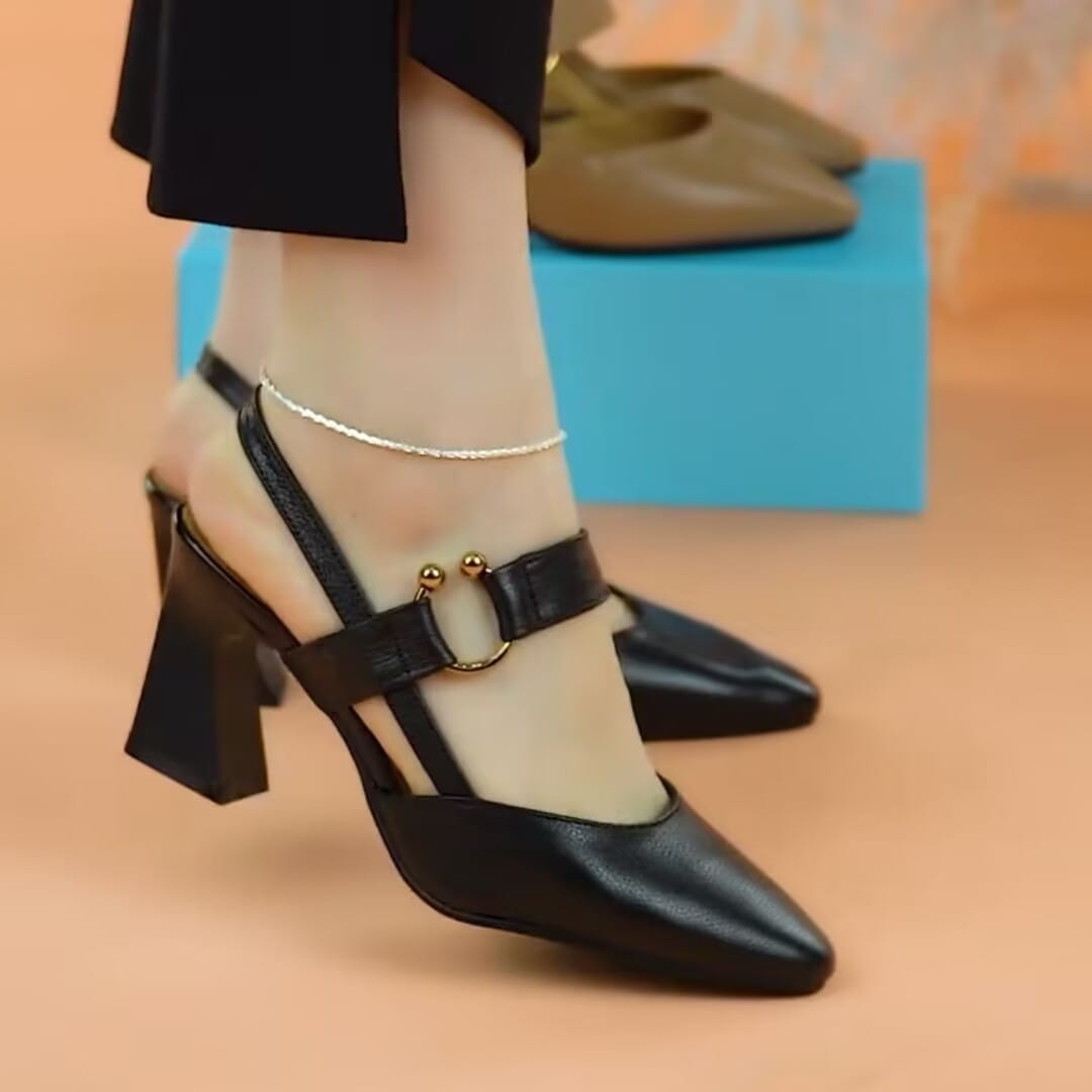 Closed Toe Back Empty Leather Chunky Heel Sandals Woman High-heeled Shoes