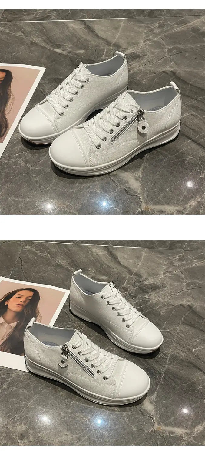 Plus Size Solid Color Low Cut Fashion Round Head Lace-up Platform Women’s Casual Pumps