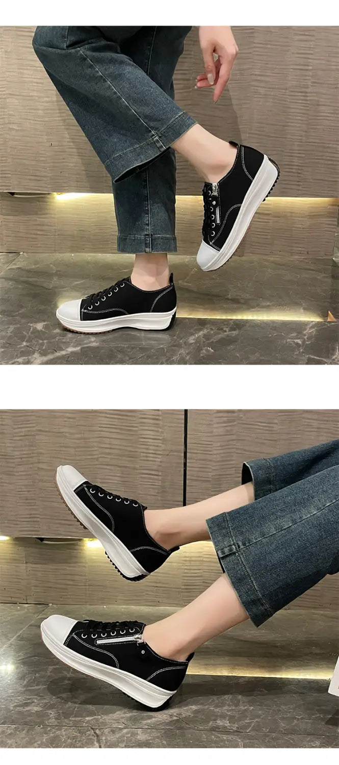 Plus Size Solid Color Low Cut Fashion Round Head Lace-up Platform Women’s Casual Pumps
