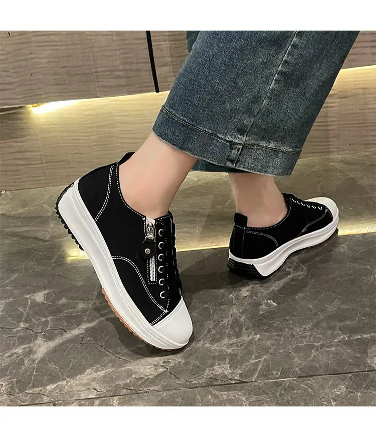 Plus Size Solid Color Low Cut Fashion Round Head Lace-up Platform Women’s Casual Pumps