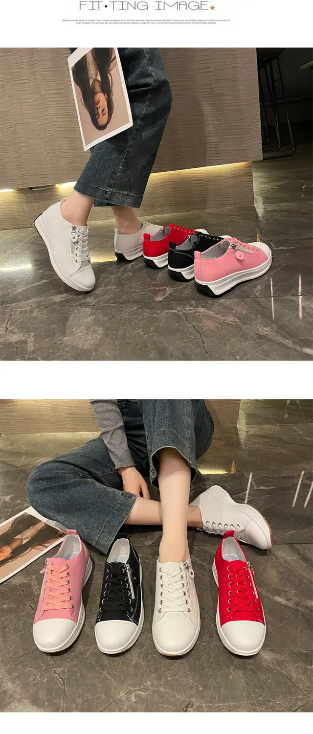Plus Size Solid Color Low Cut Fashion Round Head Lace-up Platform Women’s Casual Pumps