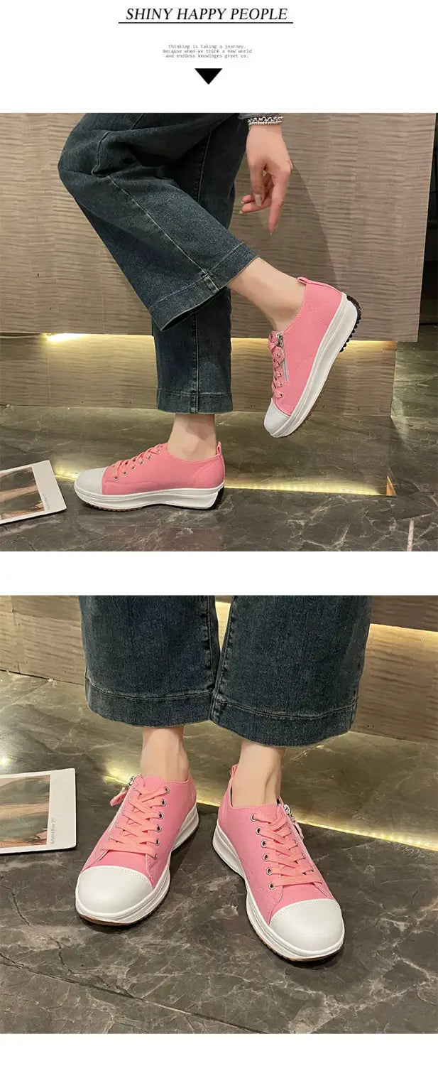 Plus Size Solid Color Low Cut Fashion Round Head Lace-up Platform Women’s Casual Pumps