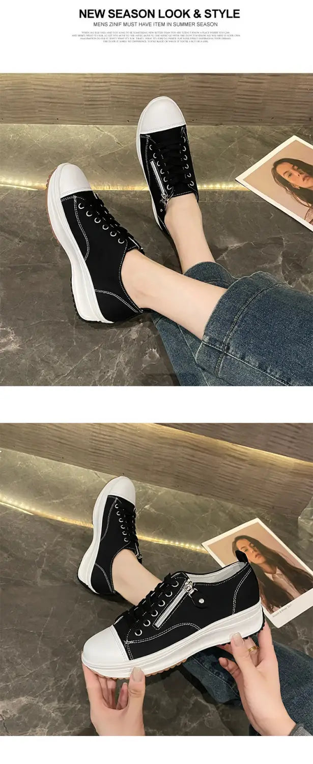 Plus Size Solid Color Low Cut Fashion Round Head Lace-up Platform Women’s Casual Pumps