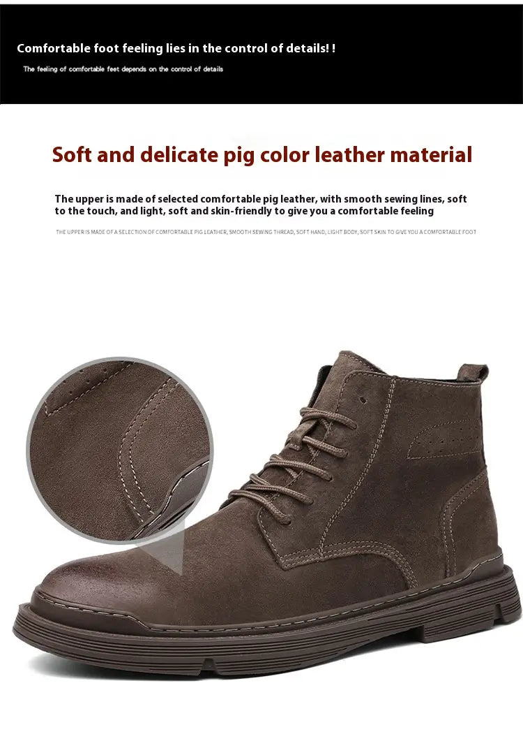 Round Toe Top Layer Cowhide Casual Men’s Leather Boots
