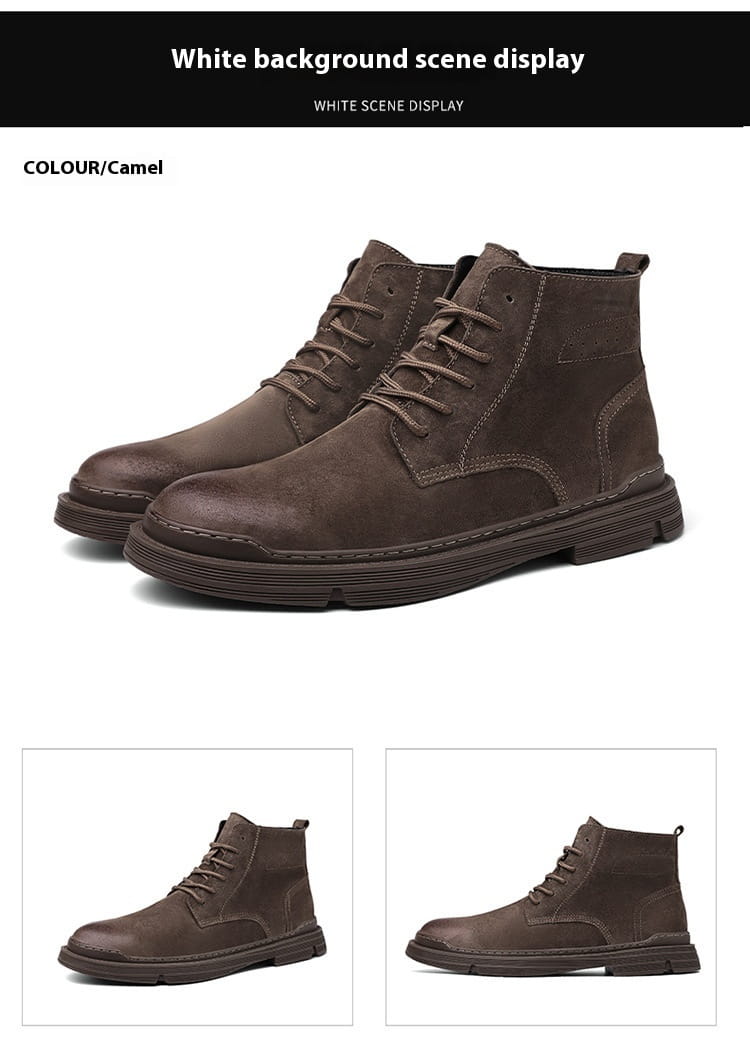 Round Toe Top Layer Cowhide Casual Men’s Leather Boots