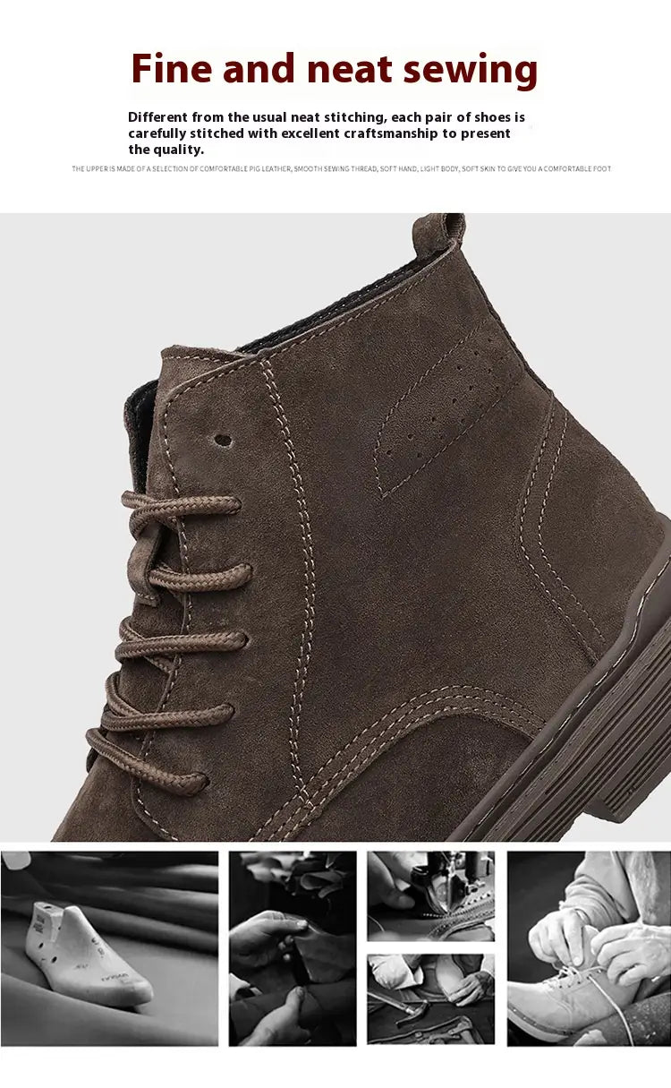 Round Toe Top Layer Cowhide Casual Men’s Leather Boots