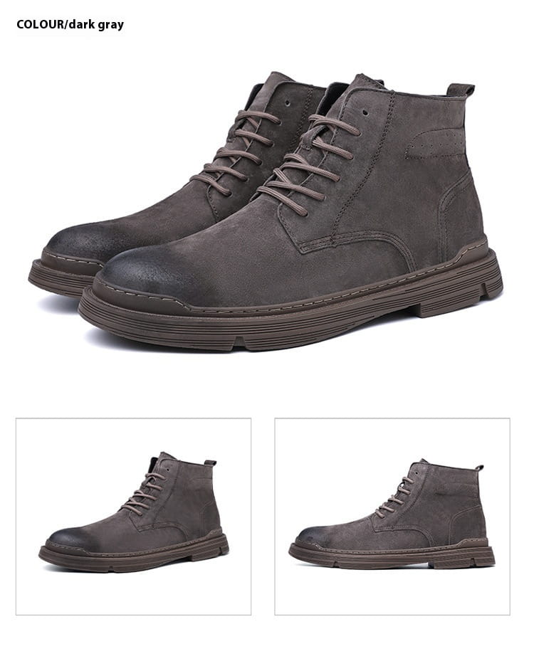 Round Toe Top Layer Cowhide Casual Men’s Leather Boots