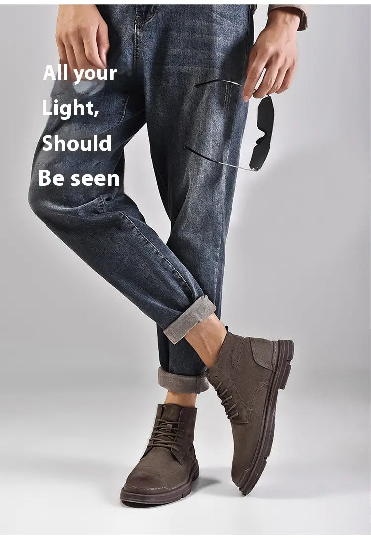 Round Toe Top Layer Cowhide Casual Men’s Leather Boots