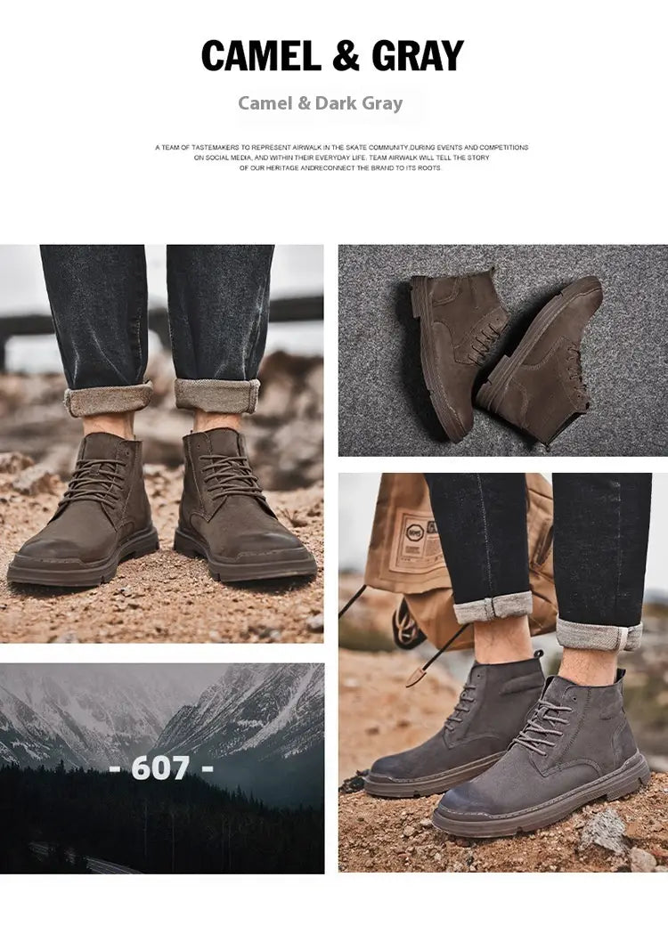 Round Toe Top Layer Cowhide Casual Men’s Leather Boots