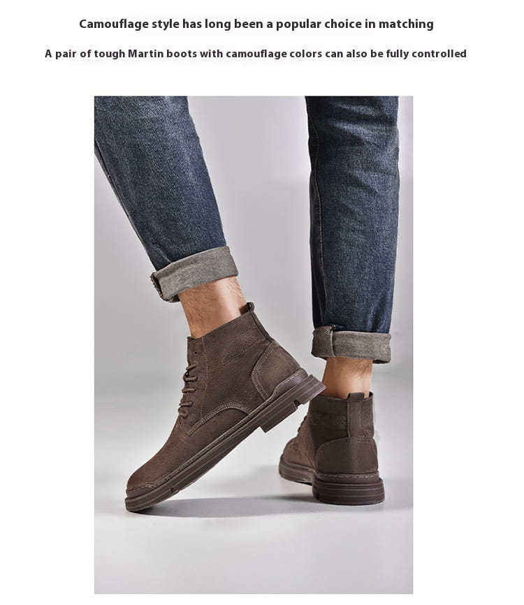 Round Toe Top Layer Cowhide Casual Men’s Leather Boots