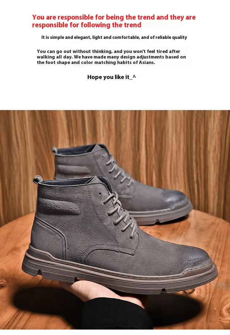Round Toe Top Layer Cowhide Casual Men’s Leather Boots