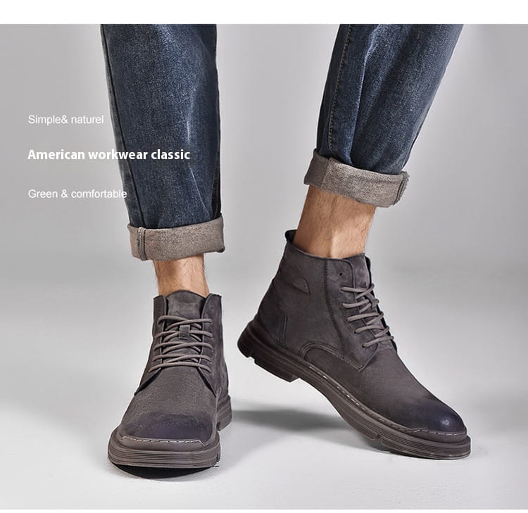 Round Toe Top Layer Cowhide Casual Men’s Leather Boots