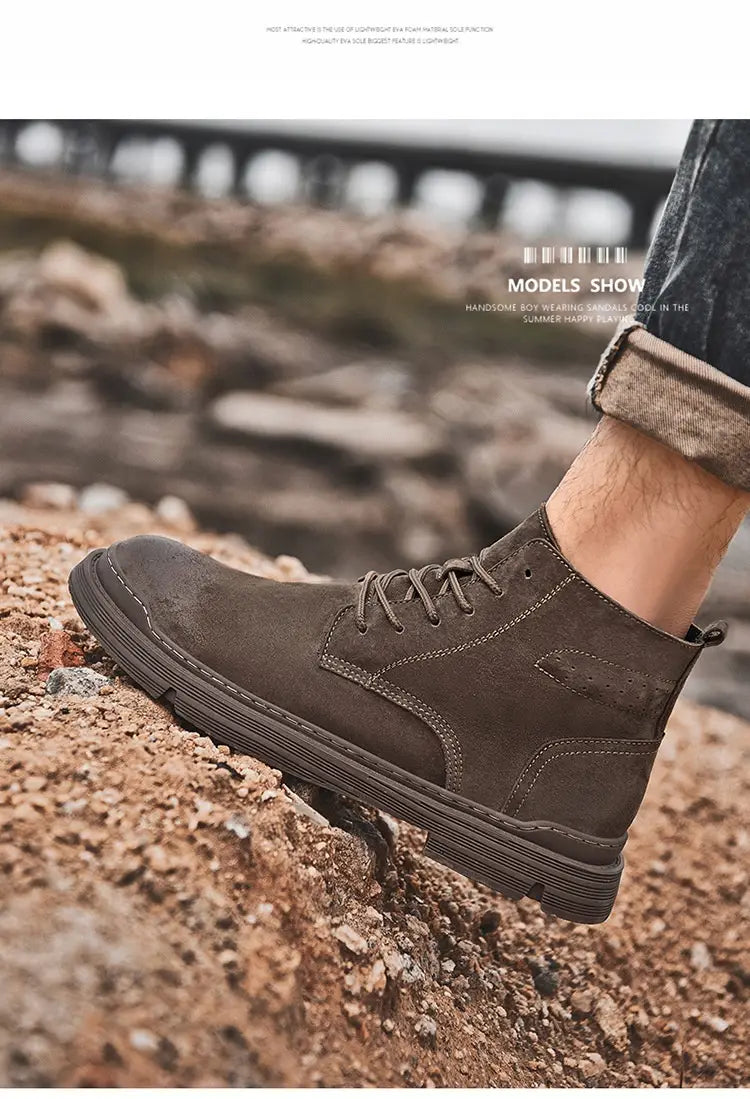 Round Toe Top Layer Cowhide Casual Men’s Leather Boots
