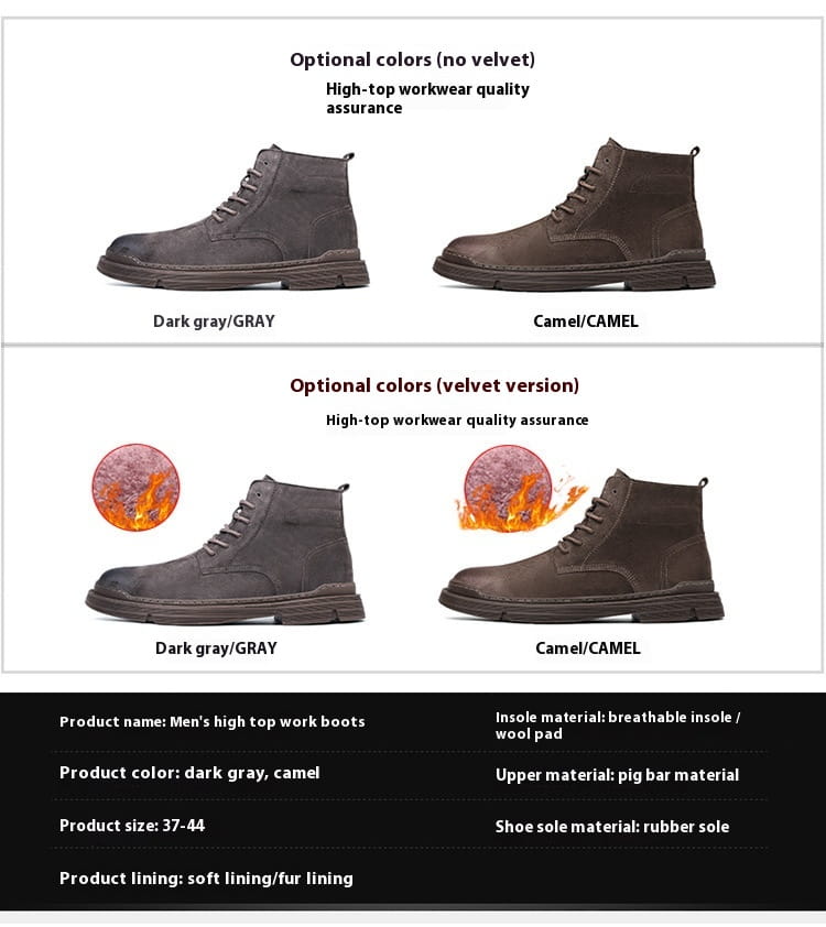 Round Toe Top Layer Cowhide Casual Men’s Leather Boots