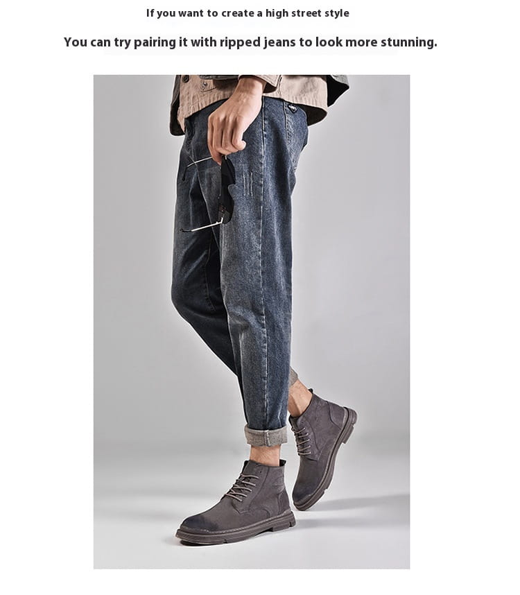 Round Toe Top Layer Cowhide Casual Men’s Leather Boots