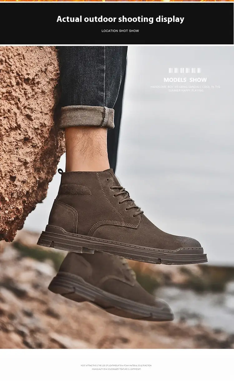Round Toe Top Layer Cowhide Casual Men’s Leather Boots