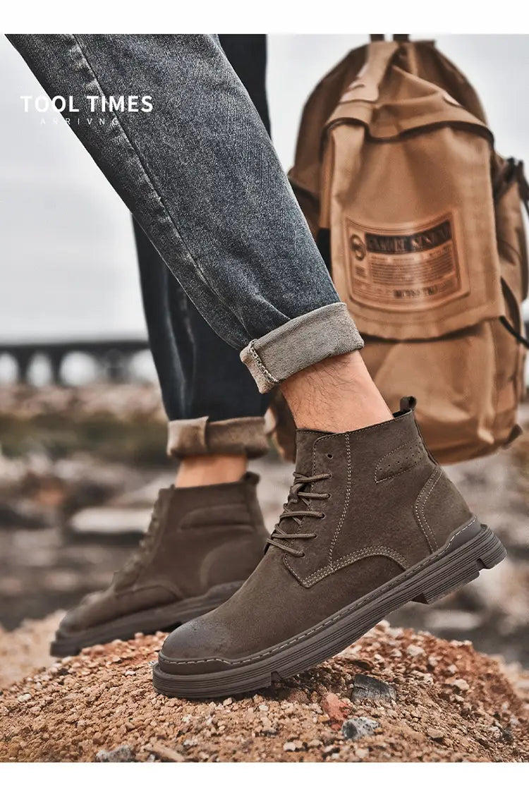 Round Toe Top Layer Cowhide Casual Men’s Leather Boots