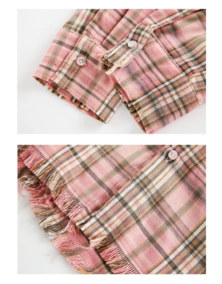Plaid Shirt Coat Burrs Tassels Men And Women
