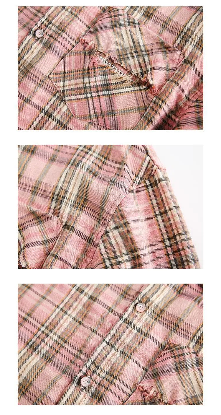 Plaid Shirt Coat Burrs Tassels Men And Women